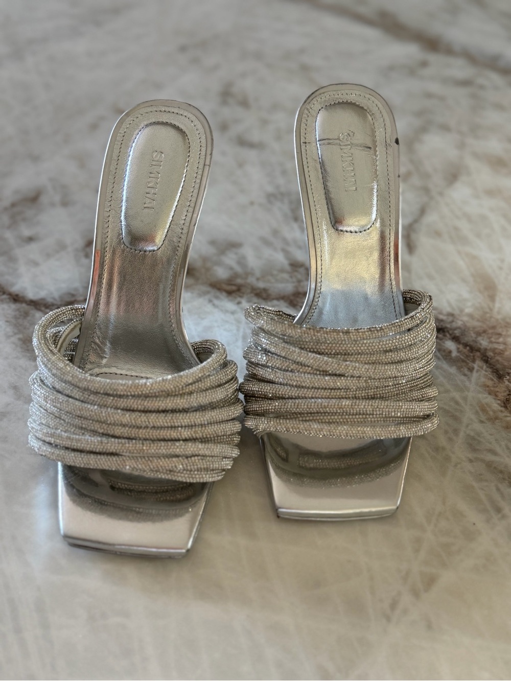 Silver Beaded Slide Mules - Women